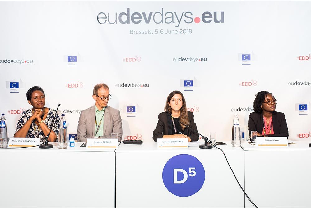 Levin Sources' Responsible Sourcing and Development Specialist Victoria Gronwald presenting on gender issues in artisanal and small-scale mining at the European Development Days 2018