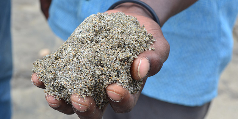 A sample of coarse sand, an important development mineral, Uganda, 2017. Photo: LEVIN SOURCES/Olivia Lyster
